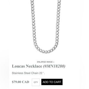New Tocara Men Loucas 22” Unisex Chain Necklace Stainless